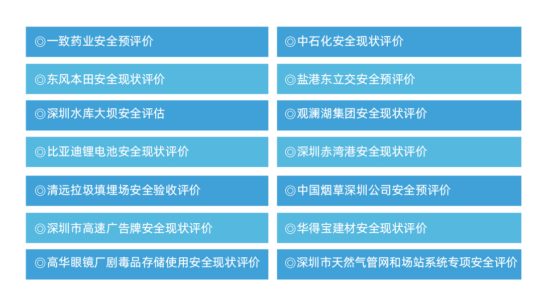 安全评价部分业绩